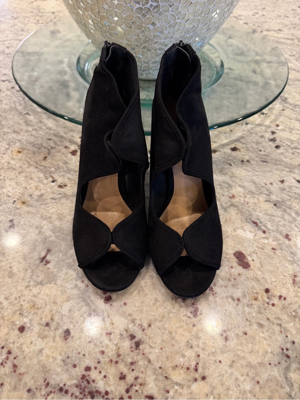 Impo Black Suede Open-Toe Cutout Heels